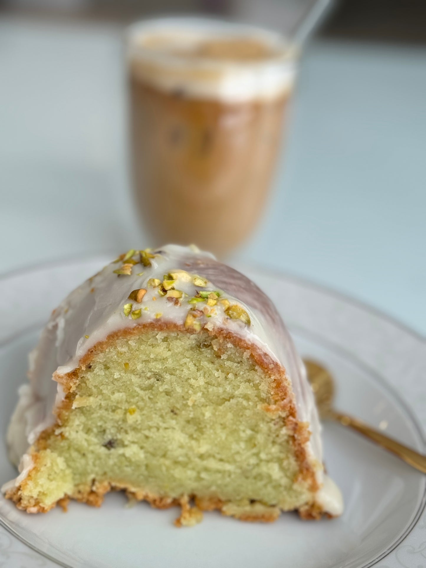 Pistachio Pound Cake with White Chocolate Glaze
