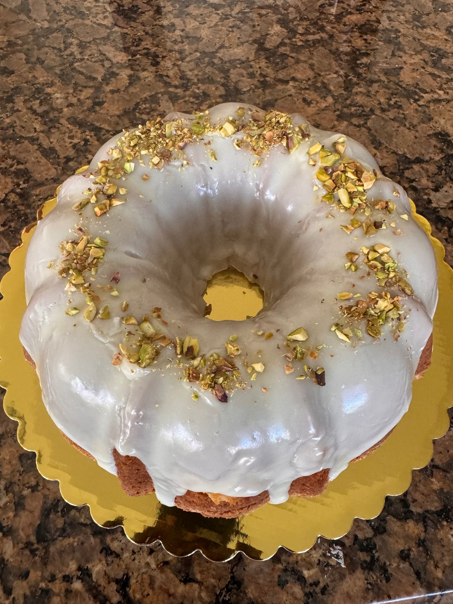 Pistachio Pound Cake with White Chocolate Glaze