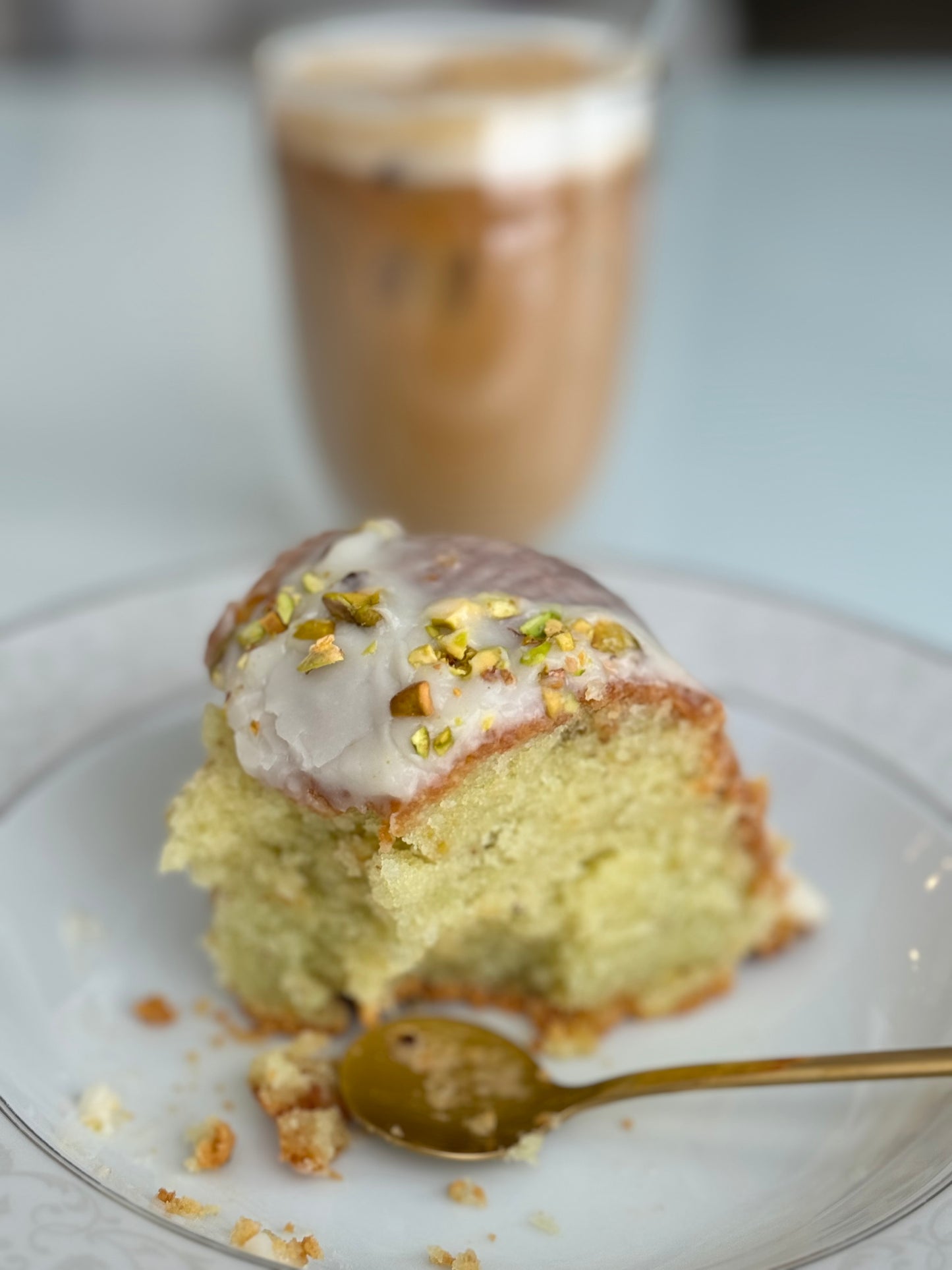 Pistachio Pound Cake with White Chocolate Glaze